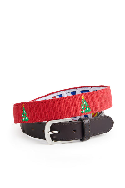 Bowsprit Belt Bright Red with Christmas Tree MENS BELTS Castaway Nantucket Island