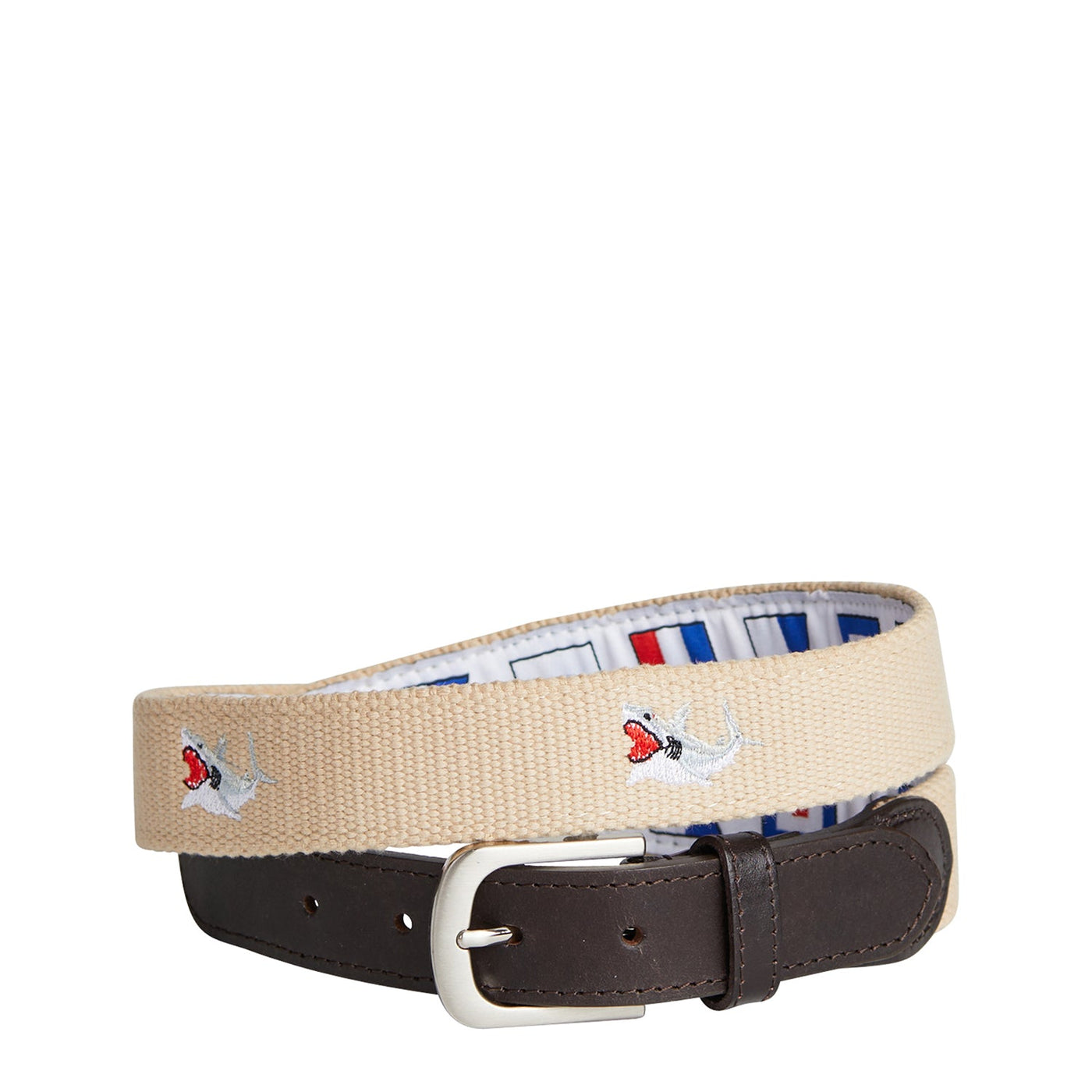 Bowsprit Belt Tan with Great White Shark MENS BELTS Castaway Nantucket Island