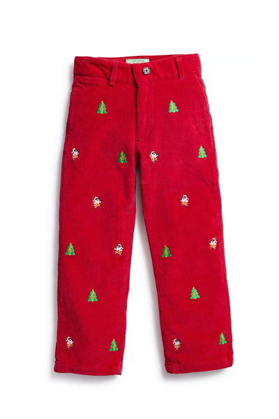 Boys Beachcomber Corduroy Pant Crimson with Rockin Around the Christmas Tree BOYS PANTS Castaway Nantucket Island