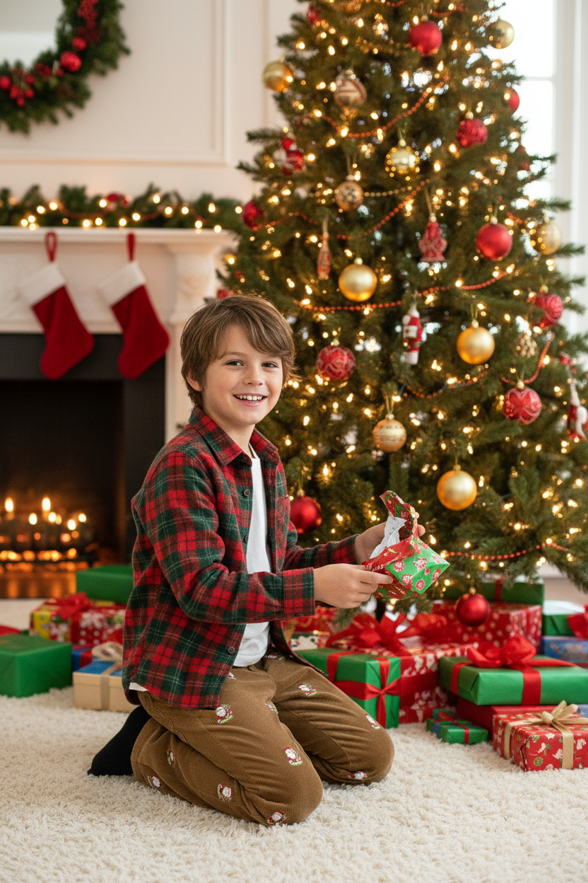 Boys Beachcomber Corduroy Pant Khaki with Santa Candy Cane BOYS PANTS Castaway Nantucket Island