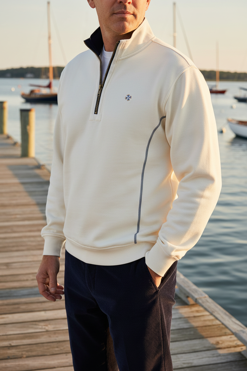Men's Ivory Quarter Zip Pullover | Castaway – Castaway Nantucket Men's Ivory Quarter Zip Pullover | Castaway – Castaway Nantucket