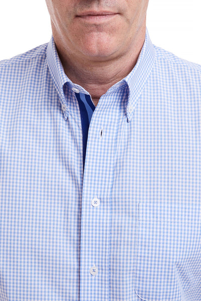 Chase Shirt Blue Gingham with Navy and Lt. Blue Grosgrain MENS SPORT SHIRTS Castaway Nantucket Island