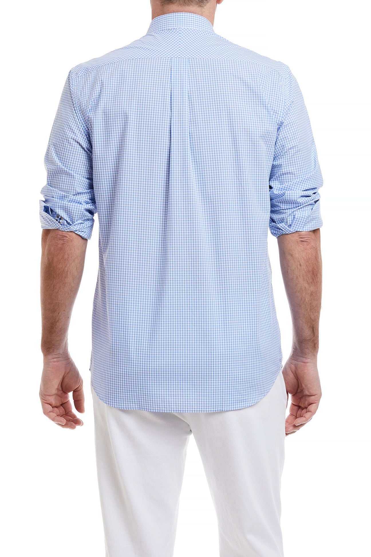 Chase Shirt Blue Gingham with Navy and Lt. Blue Grosgrain MENS SPORT SHIRTS Castaway Nantucket Island