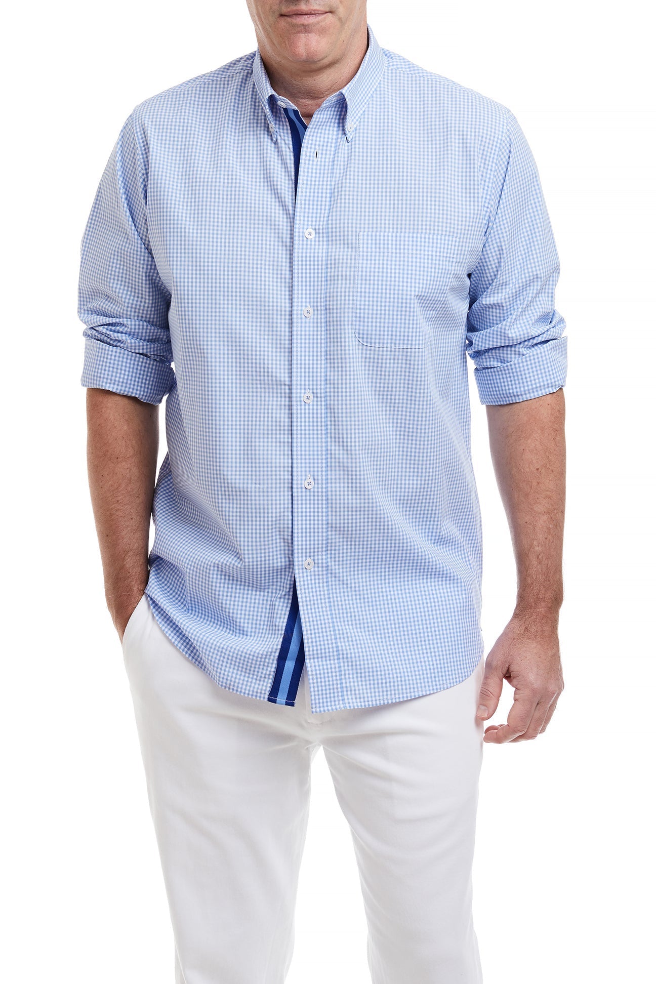 Chase Shirt Blue Gingham with Navy and Lt. Blue Grosgrain MENS SPORT SHIRTS Castaway Nantucket Island