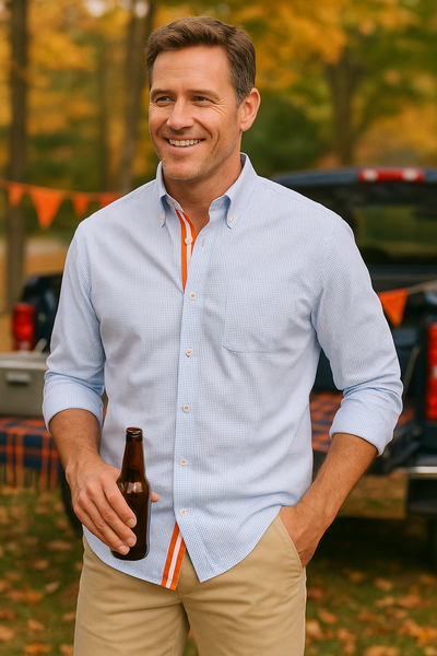 Chase Shirt Blue Graph with Orange Grosgrain Trim MENS SPORT SHIRTS Castaway Nantucket Island