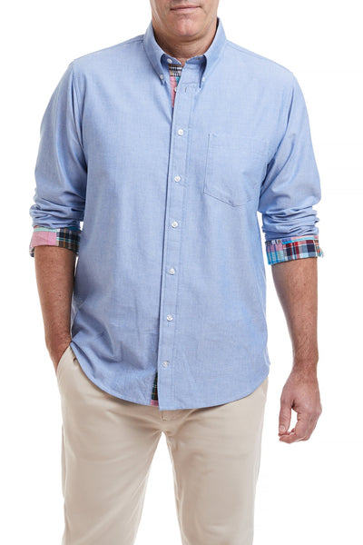 Chase Shirt Blue Oxford with Weston Patch Madras Trim MENS SPORT SHIRTS Castaway Nantucket Island