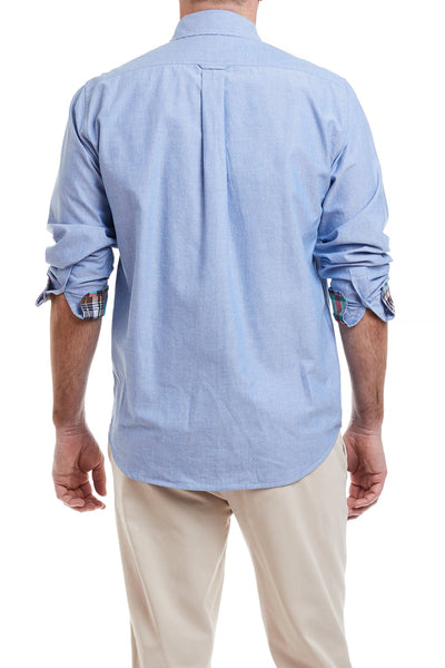 Chase Shirt Blue Oxford with Weston Patch Madras Trim MENS SPORT SHIRTS Castaway Nantucket Island