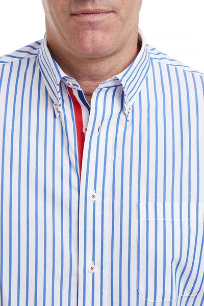 Chase Shirt Blue Stripe with Red White and Royal Blue Grosgrain MENS SPORT SHIRTS Castaway Nantucket Island