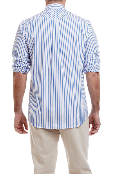 Chase Shirt Blue Stripe with Red White and Royal Blue Grosgrain MENS SPORT SHIRTS Castaway Nantucket Island