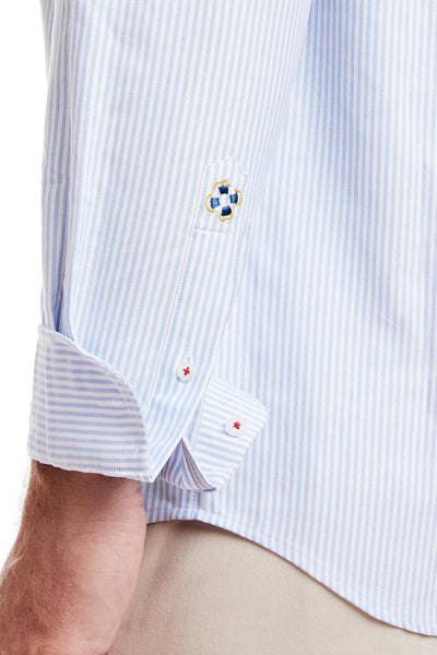 Chase Shirt Oxford Blue Stripe with Single Turkey MENS SPORT SHIRTS Castaway Nantucket Island