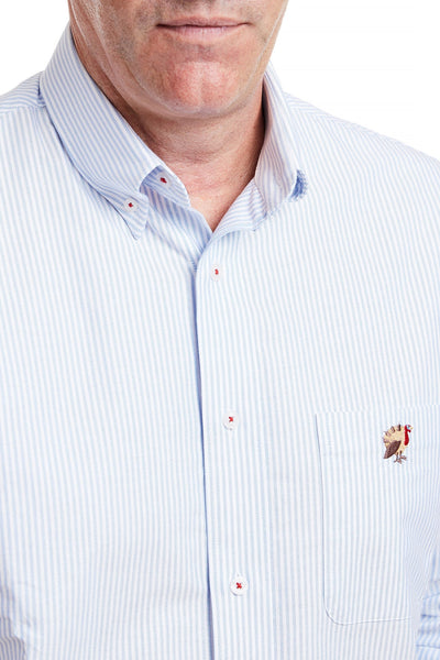 Chase Shirt Oxford Blue Stripe with Single Turkey MENS SPORT SHIRTS Castaway Nantucket Island