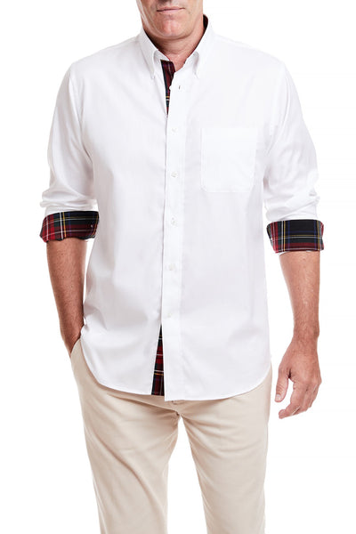 Chase Shirt White Oxford with Black Stewart Plaid Trim MENS SPORT SHIRTS Castaway Nantucket Island