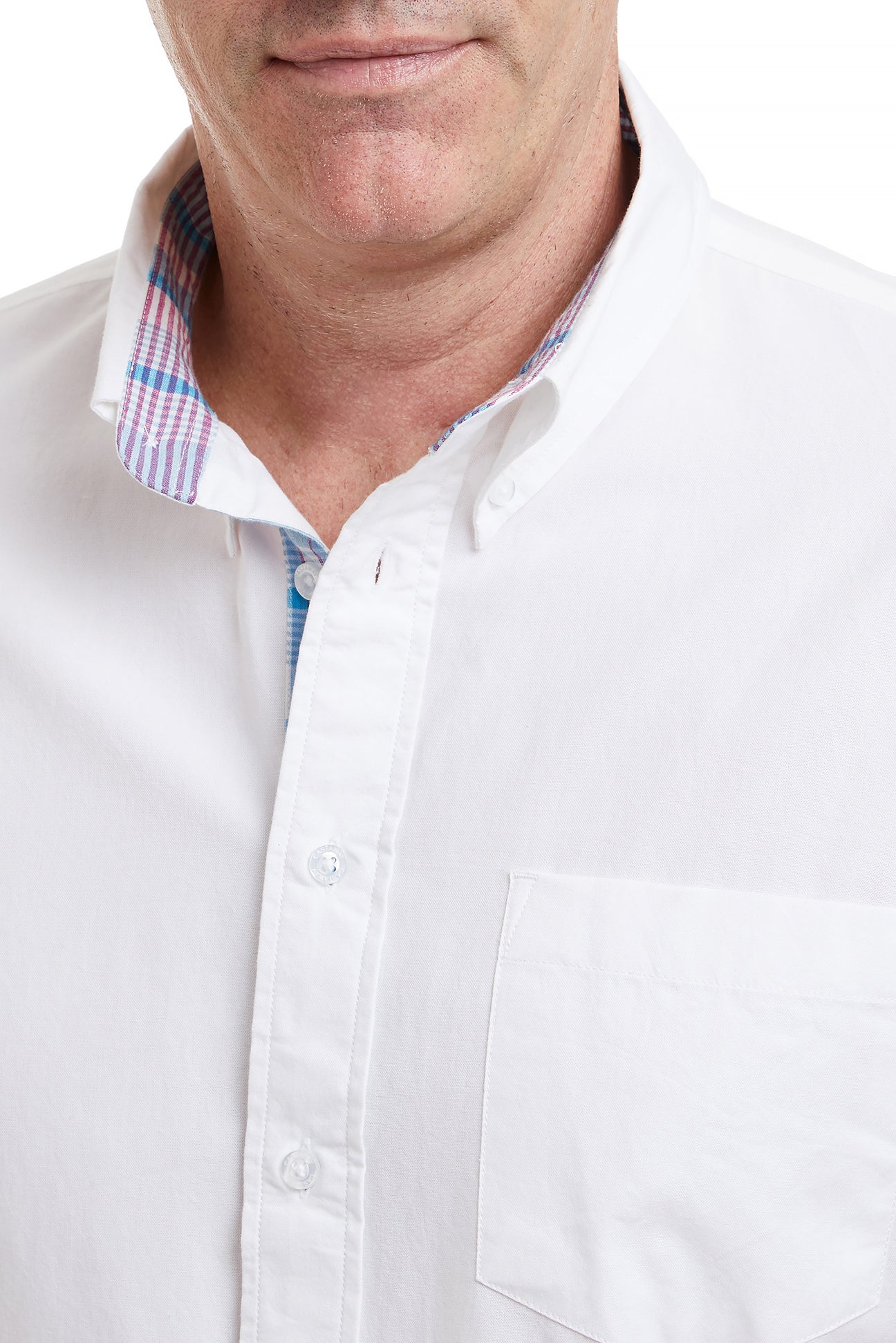 Chase Shirt White Oxford with Cove Madras Trim MENS SPORT SHIRTS Castaway Nantucket Island