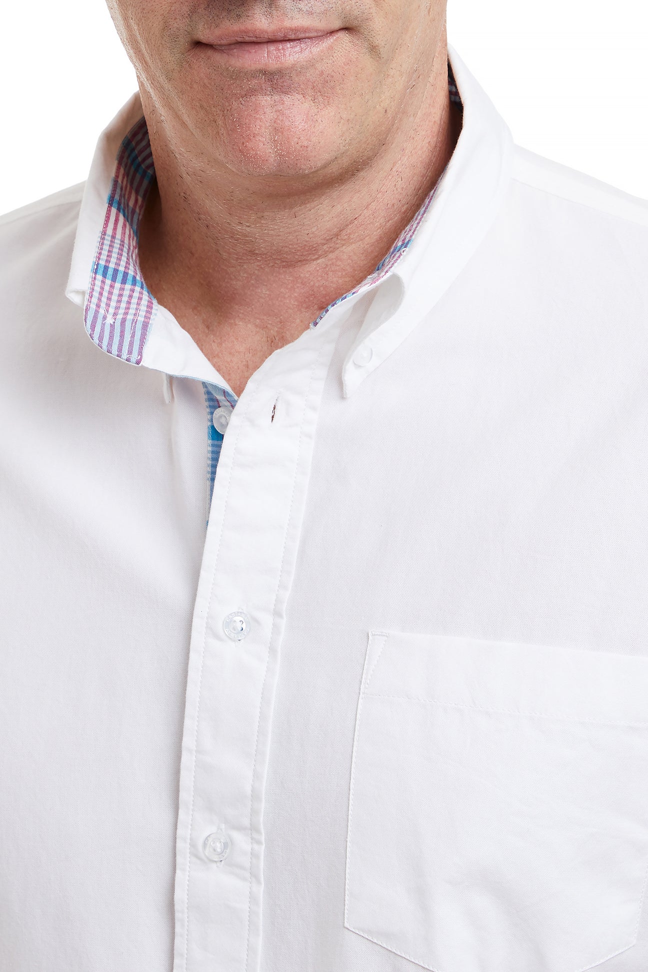 Chase Shirt White Oxford with Cove Madras Trim MENS SPORT SHIRTS Castaway Nantucket Island