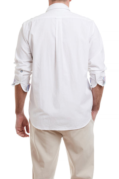 Chase Shirt White Oxford with Cove Madras Trim MENS SPORT SHIRTS Castaway Nantucket Island