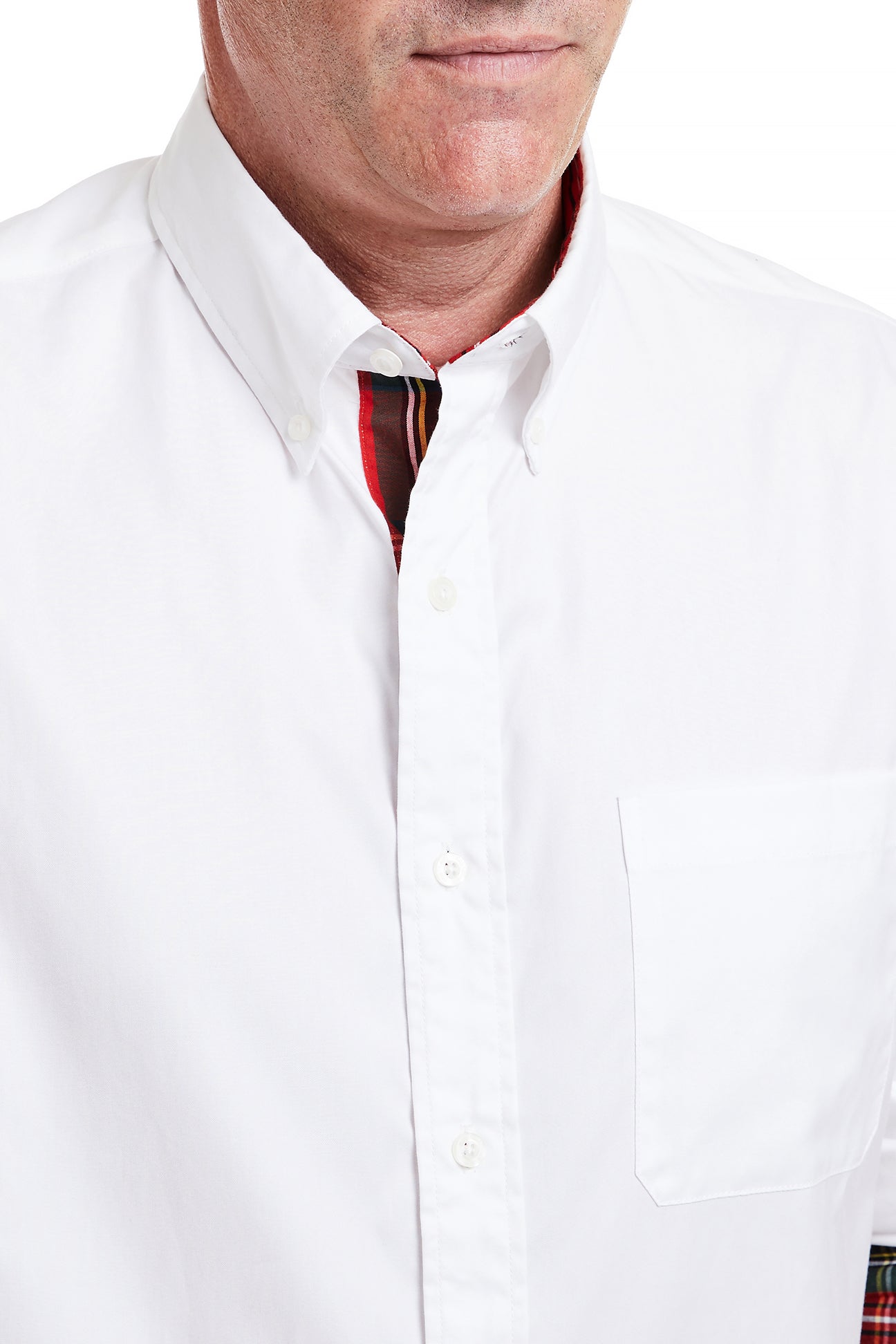Chase Shirt White Oxford With Royal Stewart Tartan Trim MENS SPORT SHIRTS Castaway Clothing