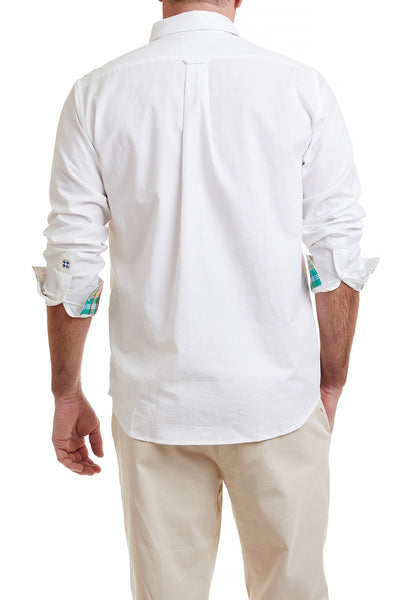 Chase Shirt White Oxford with Seacrest Patch Madras Trim MENS SPORT SHIRTS Castaway Nantucket Island