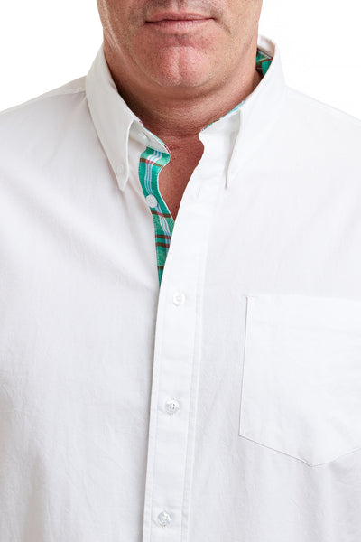 Chase Shirt White Oxford with Seacrest Patch Madras Trim MENS SPORT SHIRTS Castaway Nantucket Island