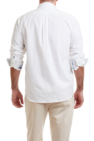 Chase Shirt White Oxford with Seapoint Patch Madras Trim MENS SPORT SHIRTS Castaway Nantucket Island