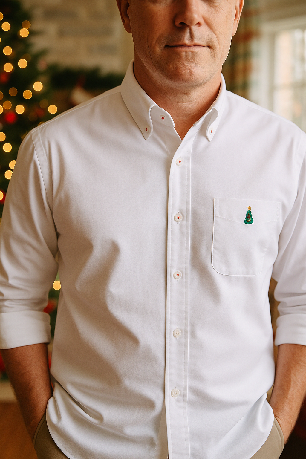 Chase Shirt White Oxford with Single Christmas Tree MENS SPORT SHIRTS Castaway Nantucket Island