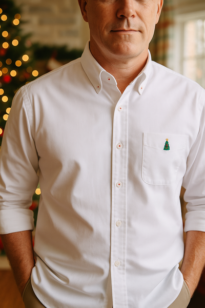 Chase Shirt White Oxford with Single Christmas Tree MENS SPORT SHIRTS Castaway Nantucket Island