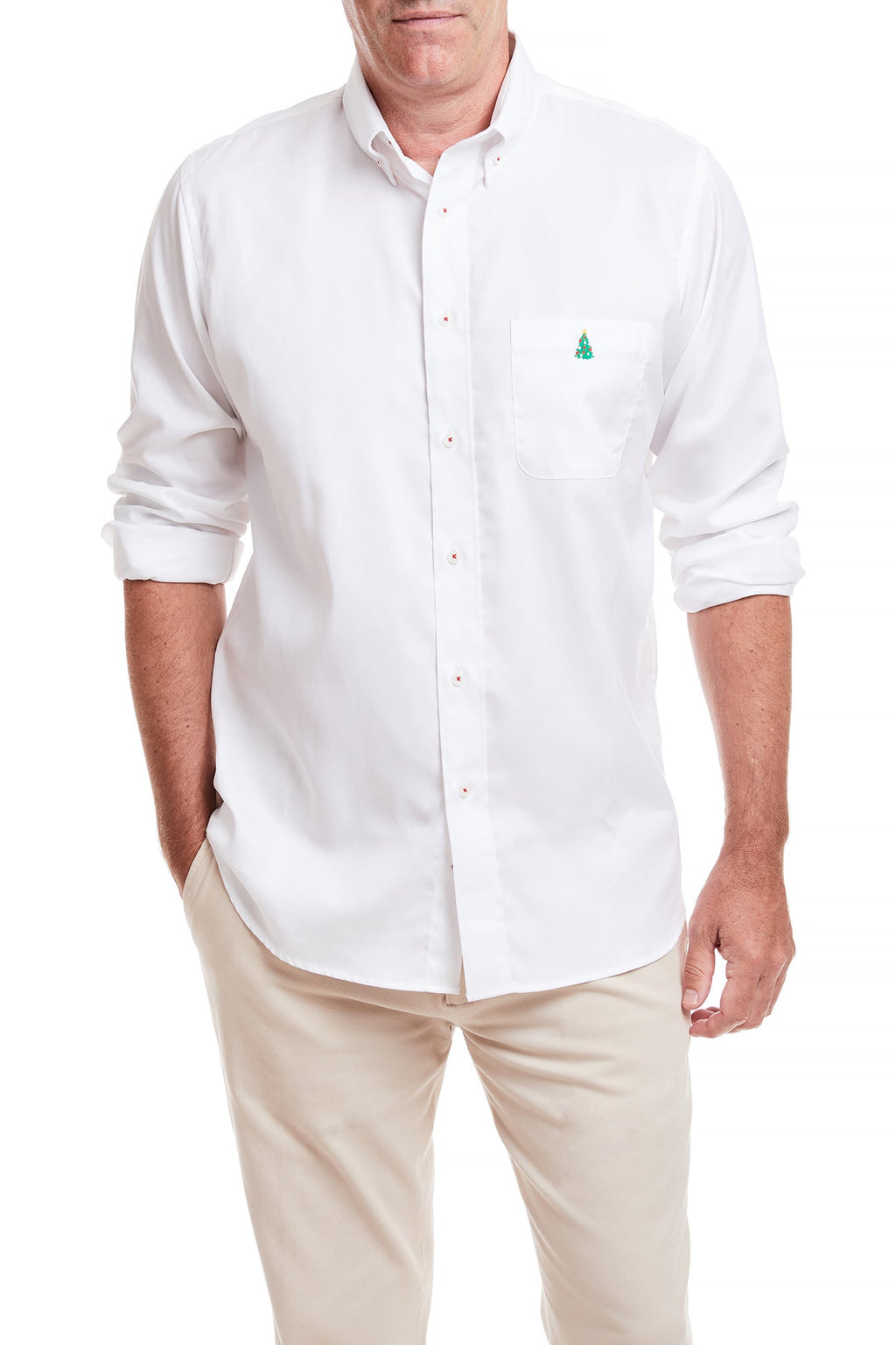 Chase Shirt White Oxford with Single Christmas Tree MENS SPORT SHIRTS Castaway Nantucket Island