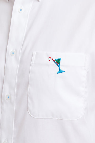 Chase Shirt White Oxford with Single Martini Candy Cane MENS SPORT SHIRTS Castaway Nantucket Island
