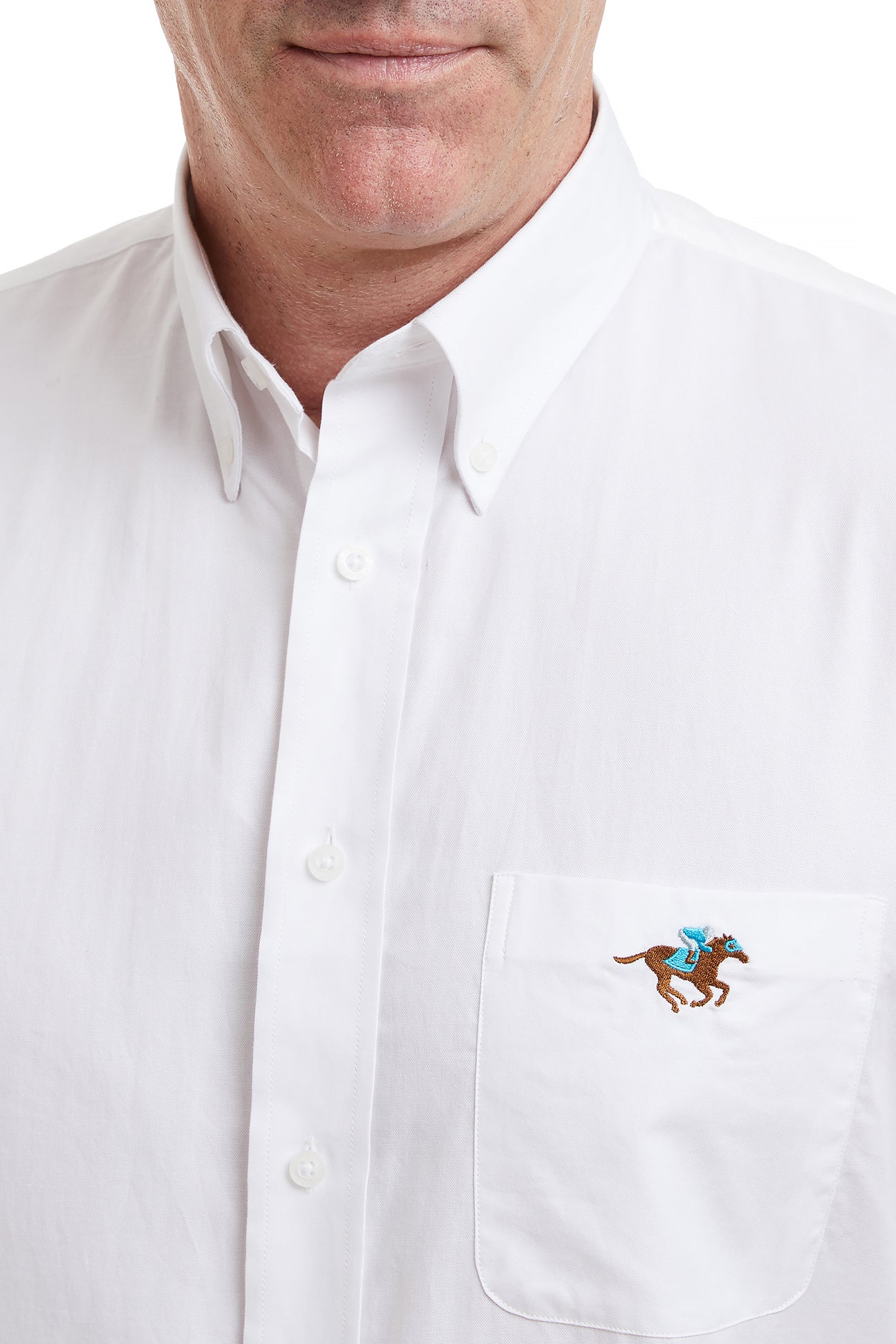 Chase Shirt White Oxford with Single Racing Horse MENS SPORT SHIRTS Castaway Nantucket Island