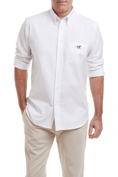 Chase Shirt White Oxford with Single Racing Horse MENS SPORT SHIRTS Castaway Nantucket Island