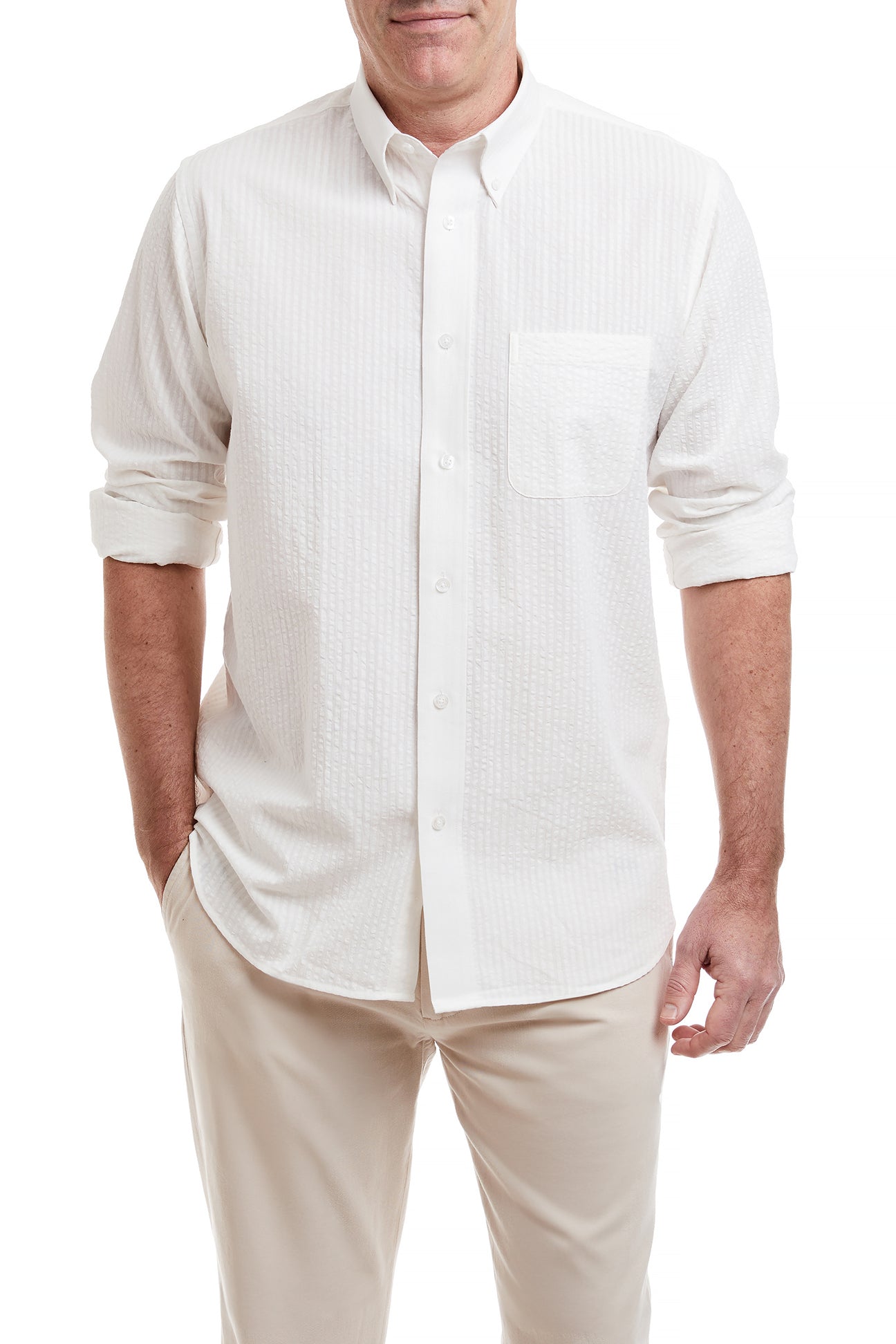 Chase Shirt White Seersucker MENS SPORT SHIRTS Castaway Nantucket Island