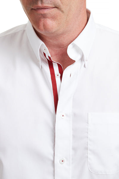 Chase Shirt White with Crimson Grosgrain Trim MENS SPORT SHIRTS Castaway Nantucket Island