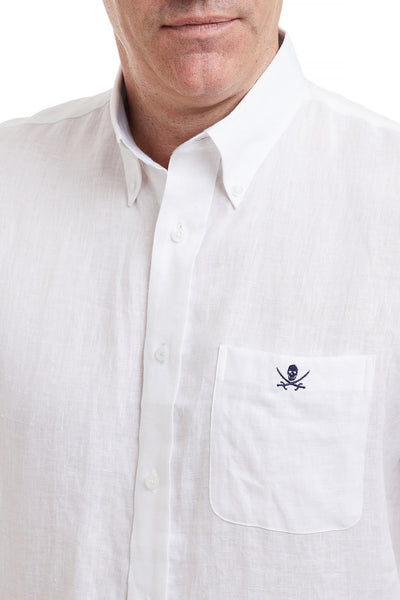 Chase Shirt White with Linen Powder Blue Trim and Calico Jack MENS SPORT SHIRTS Castaway Nantucket Island