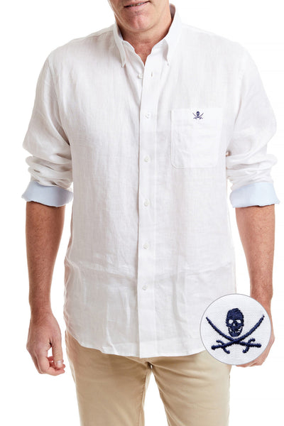 Chase Shirt White with Linen Powder Blue Trim and Calico Jack MENS SPORT SHIRTS Castaway Nantucket Island