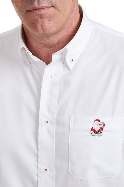 Chase Shirt White with Single Santa Candy Cane MENS SPORT SHIRTS Castaway Nantucket Island