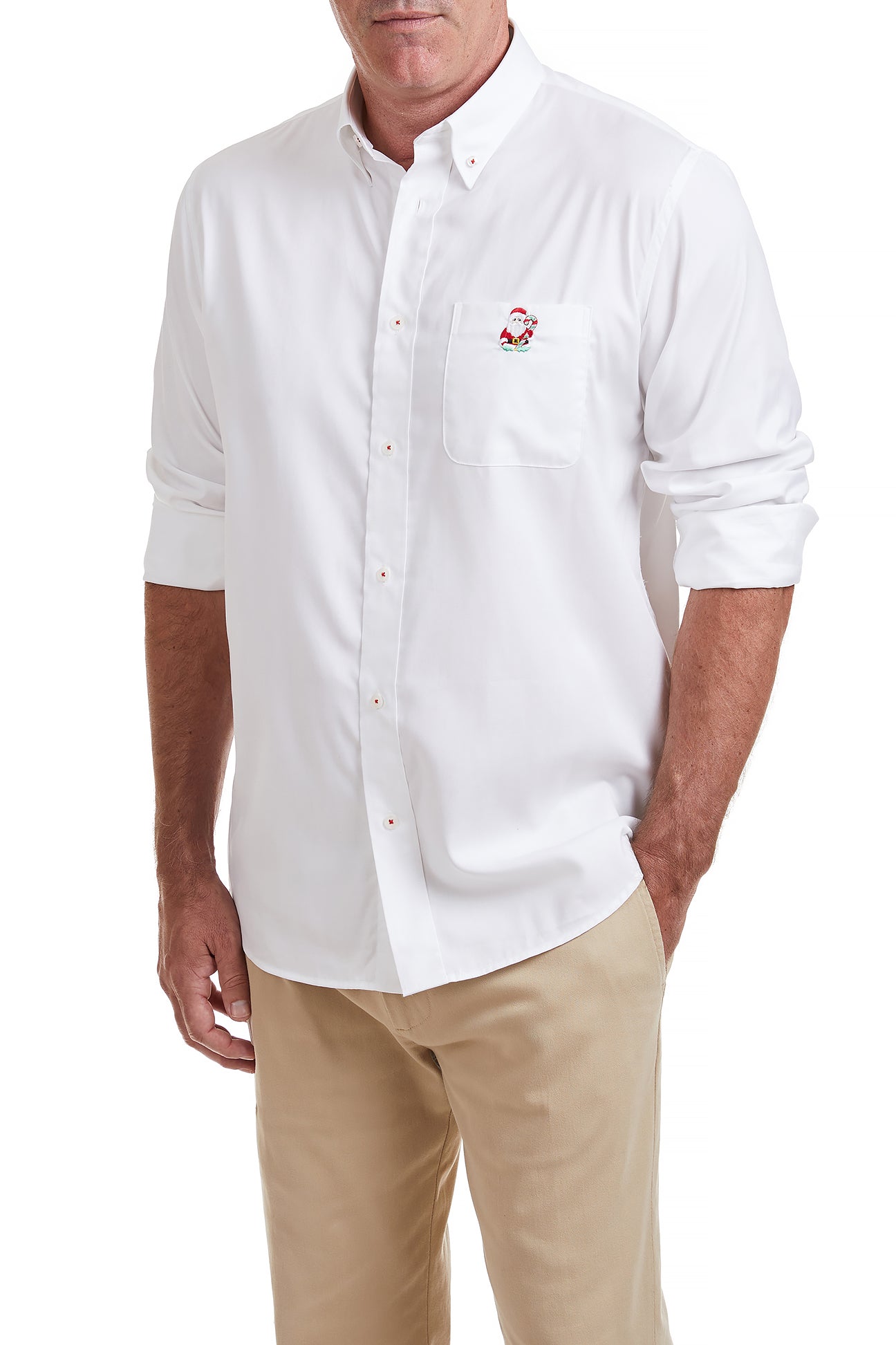 Chase Shirt White with Single Santa Candy Cane MENS SPORT SHIRTS Castaway Nantucket Island