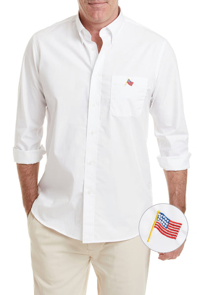 USA Flag Embroidered Shirt, White | Castaway – Castaway Nantucket