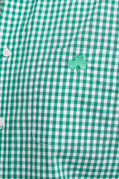 Chase Shirt Wide Gingham Green with Single Shamrock MENS SPORT SHIRTS Castaway Nantucket Island