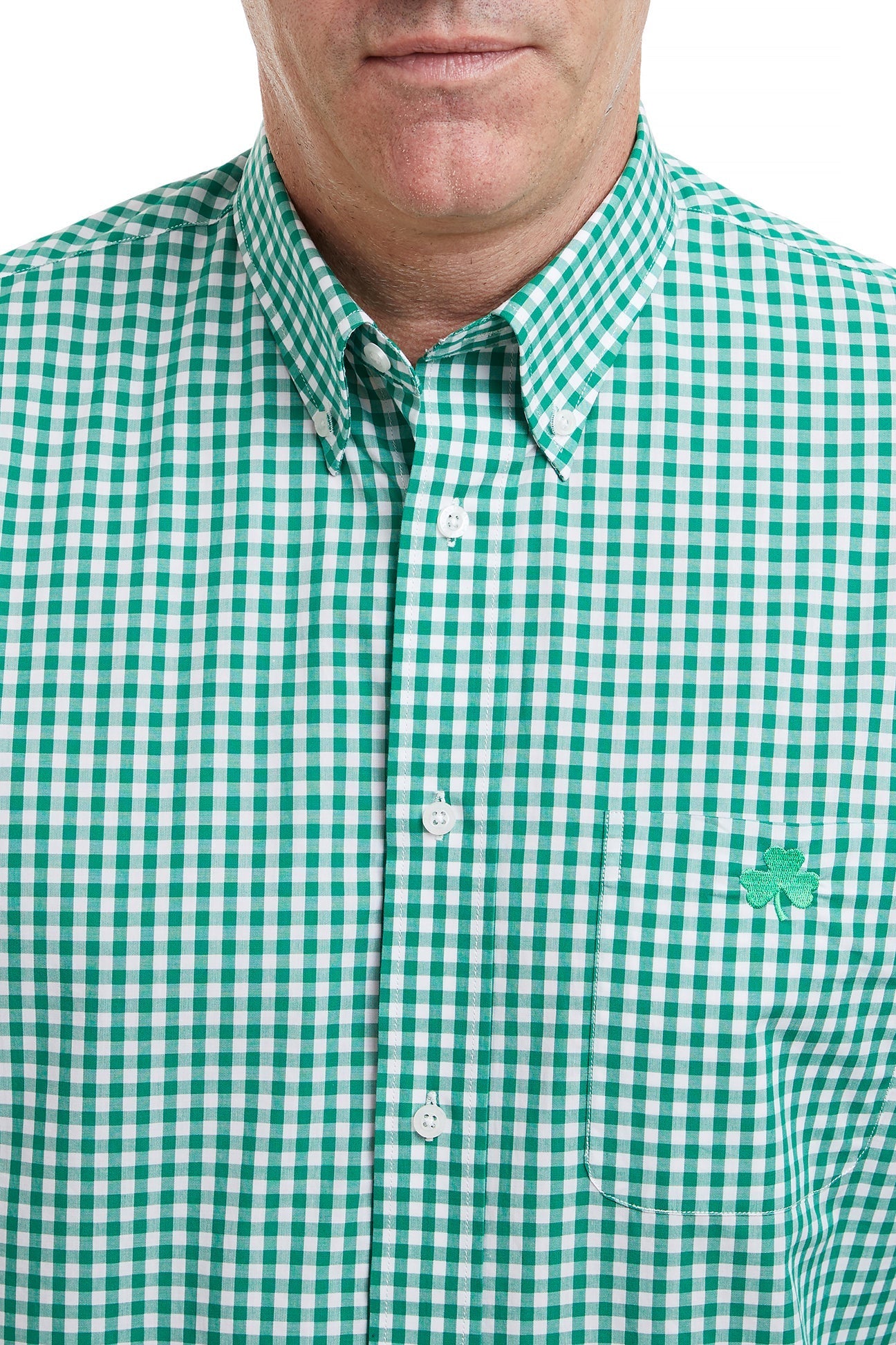 Chase Shirt Wide Gingham Green with Single Shamrock MENS SPORT SHIRTS Castaway Nantucket Island