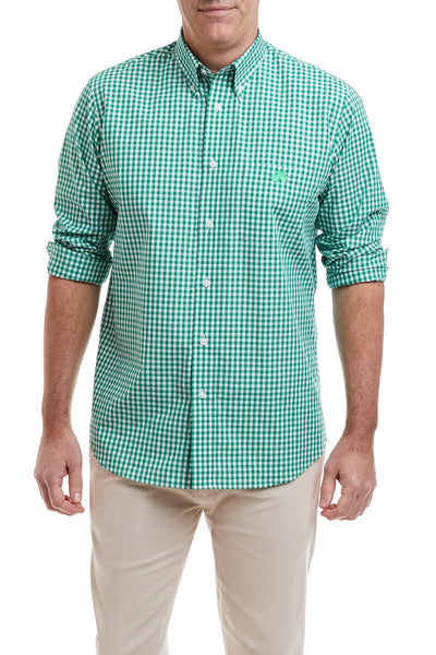 Chase Shirt Wide Gingham Green with Single Shamrock MENS SPORT SHIRTS Castaway Nantucket Island