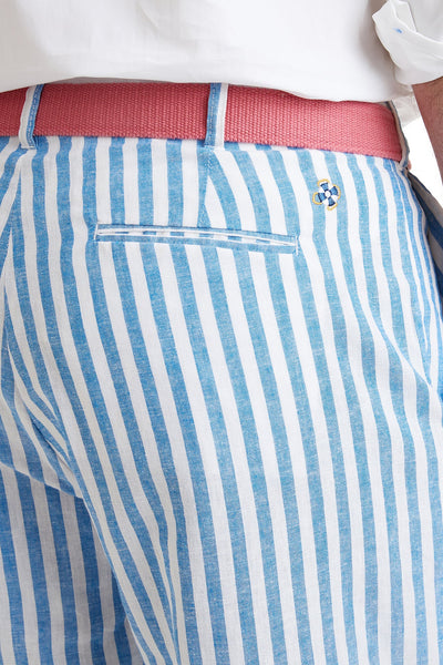 Cisco Short Linen Cabana Stripe Blue MENS SHORTS Castaway Nantucket Island
