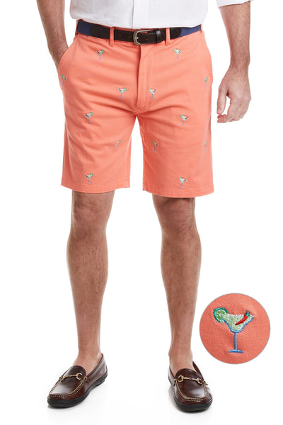 Cisco Short Stretch Twill Coral with Spicy Margarita MENS EMBROIDERED SHORTS Castaway Nantucket Island