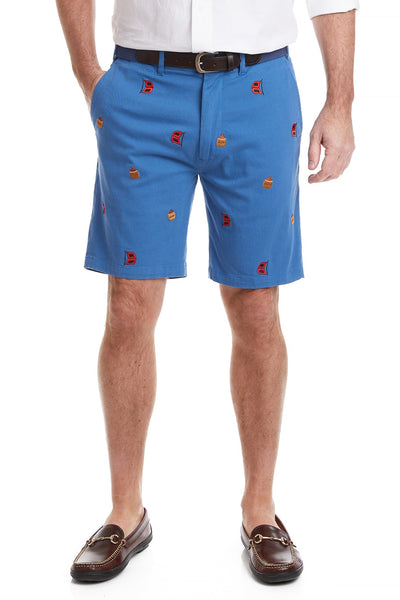 Cisco Short Stretch Twill Deep Ocean Blue with Dark N' Stormy MENS EMBROIDERED SHORTS Castaway Nantucket Island