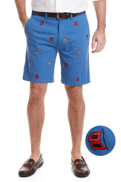 Cisco Short Stretch Twill Deep Ocean Blue with Dark N' Stormy MENS EMBROIDERED SHORTS Castaway Nantucket Island