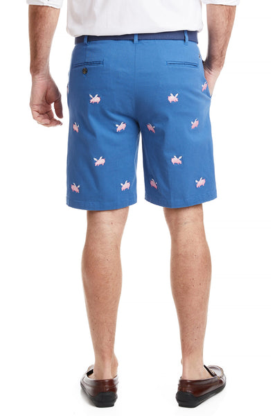 Cisco Short Stretch Twill Deep Ocean Blue with Flying Pig MENS EMBROIDERED SHORTS Castaway Nantucket Island