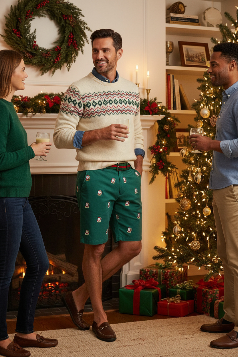 Cisco Short Stretch Twill Hunter with Santa Candy Cane MENS EMBROIDERED SHORTS Castaway Nantucket Island