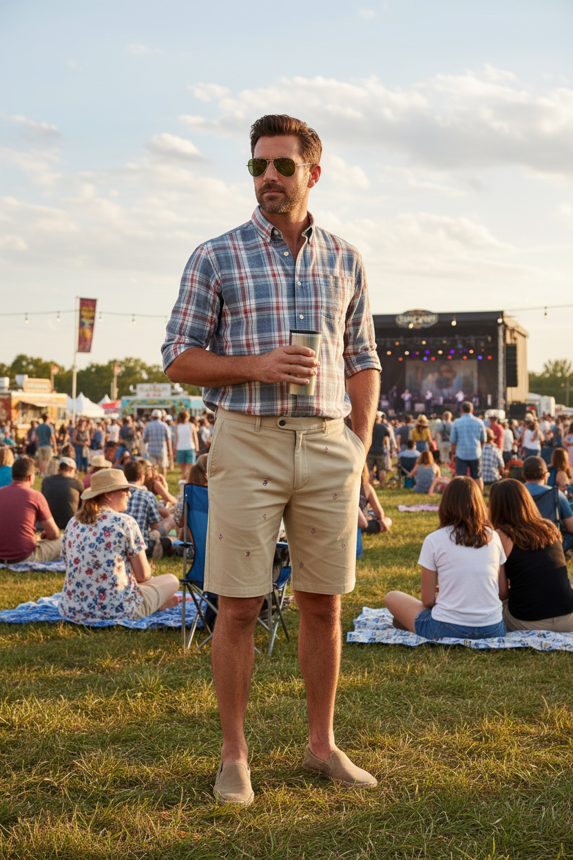 Cisco Short Stretch Twill Khaki with Cowboy Americana MENS EMBROIDERED SHORTS Castaway Nantucket Island