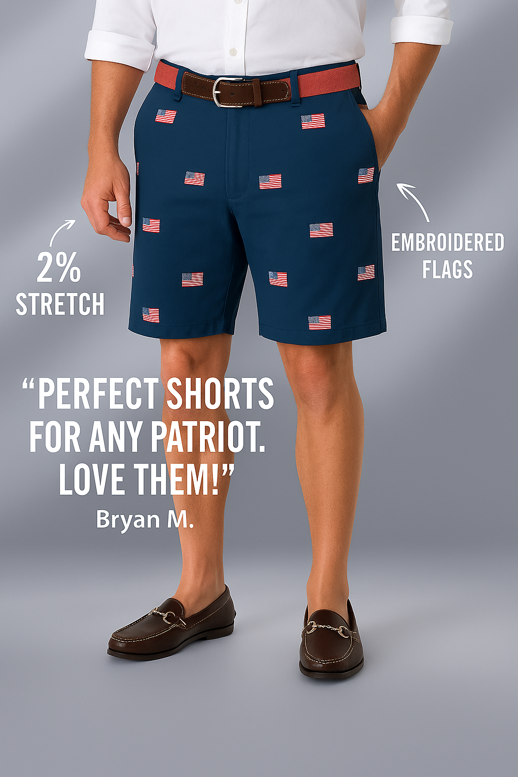 Cisco Short Stretch Twill Nantucket Navy With American Flag MENS EMBROIDERED SHORTS Castaway Nantucket Island