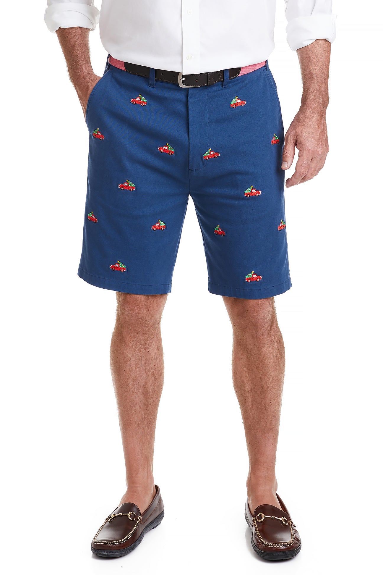 Cisco Short Stretch Twill Nantucket Navy with Christmas Delivery MENS EMBROIDERED SHORTS Castaway Nantucket Island