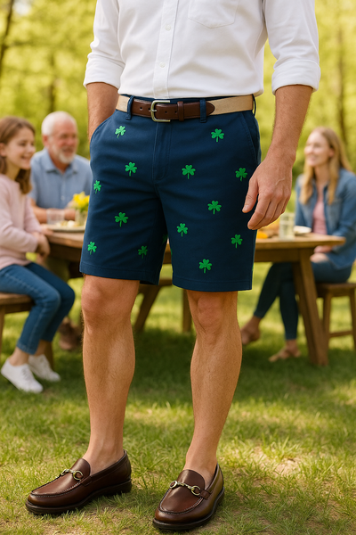 Cisco Short Stretch Twill Nantucket Navy With Shamrock MENS EMBROIDERED SHORTS Castaway Nantucket Island
