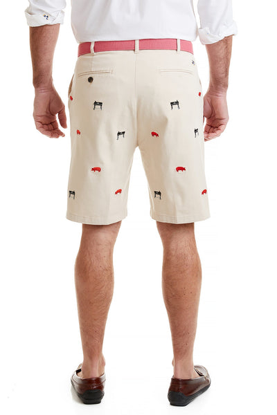 Cisco Short Stretch Twill Stone with Smoker Grill & Pig MENS EMBROIDERED SHORTS Castaway Nantucket Island